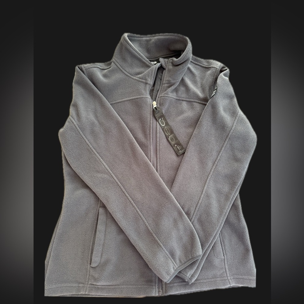 bebe Fleece Zip Up Women’s Jacket Dark Gray and Black Size Medium & Sparkle Logo